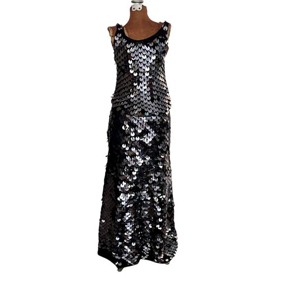 Joan Vass Sz S Knit Sequin 2 Piece Dress Black Wool Glam Party Knitted Dramatic - Picture 2 of 16